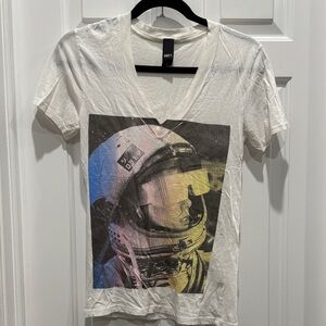 Vintage Obey vneck screen printed tshirt female astronaut 90s y2k tissue tee